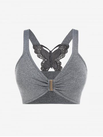 Plus Size & Curve Lace Butterfly Bra Top - GRAY - 2X