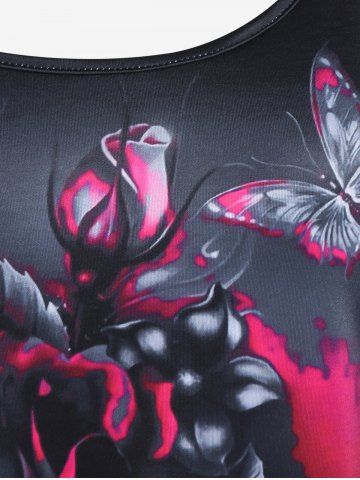 Gothic Rose Butterfly Printed Raglan Sleeves Tee