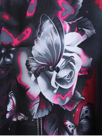 Gothic Rose Butterfly Printed Raglan Sleeves Tee