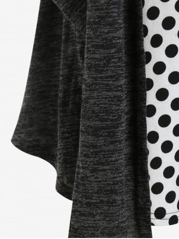 Plus Size Polka Dot Ruched Long Sleeves 2 in 1 T Shirt