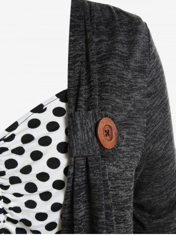 Plus Size Polka Dot Ruched Long Sleeves 2 in 1 T Shirt