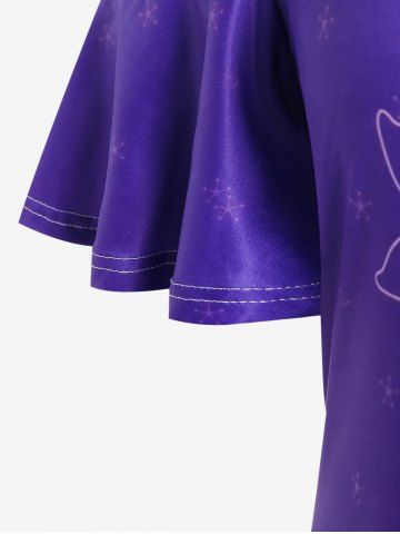 Plus Size Butterfly Flower Printed Cold Shoulder Tee