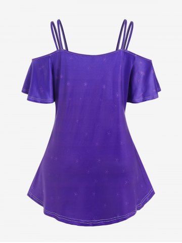 Plus Size Butterfly Flower Printed Cold Shoulder Tee