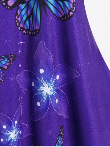 Plus Size Butterfly Flower Printed Cold Shoulder Tee