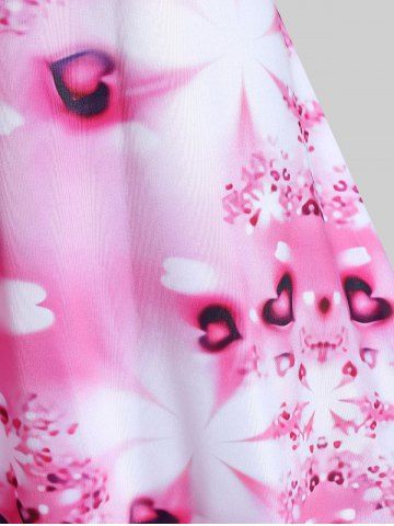 Plus Size Hearts Flower Printed Crisscross A Line Sleeveless Dress