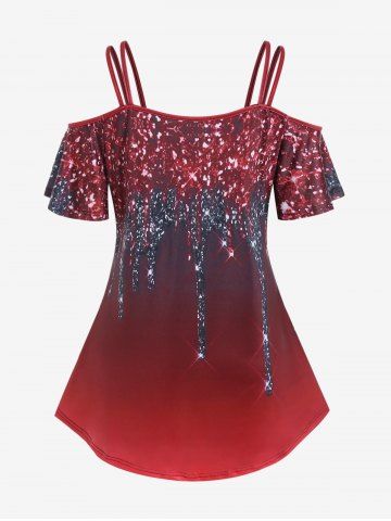 Plus Size Ombre Sparkle Print Cold Shoulder Tee