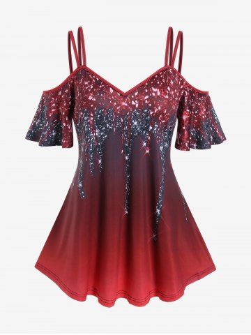 Plus Size Ombre Sparkle Print Cold Shoulder Tee