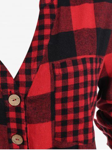 Plus Size Plaid Roll Up Sleeves Shirt with One Pocket