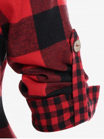 Plus Size Plaid Roll Up Sleeves Shirt with One Pocket
