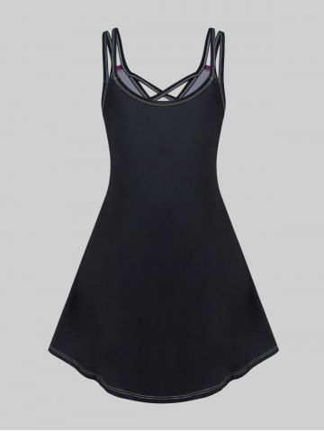 Plus Size Butterfly Colorblock Crisscross Sleeveless A Line Dress