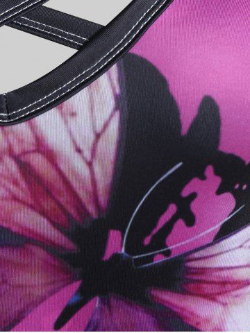 Plus Size Butterfly Colorblock Crisscross Sleeveless A Line Dress