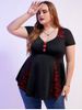 Plus Size Gothic Ruched Skull Lace Tee -  