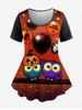 T-shirt D'Halloween à Imprimé Chat Citrouille et Chauve-souris Grande Taille - Orange 