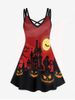 Plus Size Halloween Pumpkin Cat Bat Printed Crisscross A Line Sleeveless Dress -  