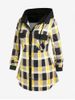 Plus Size Double Pockets Plaid Hooded Shirt -  