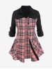 Plus Size Colorblock Plaid Roll Up Sleeves Shirt -  