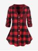 Plus Size Plaid Roll Up Sleeves Shirt with One Pocket -  