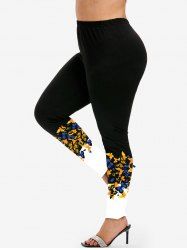 Plus Size Colorblock Butterfly Print Skinny Leggings -  