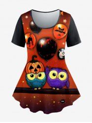 T-shirt D'Halloween à Imprimé Chat Citrouille et Chauve-souris Grande Taille - Orange 3X | US 22-24