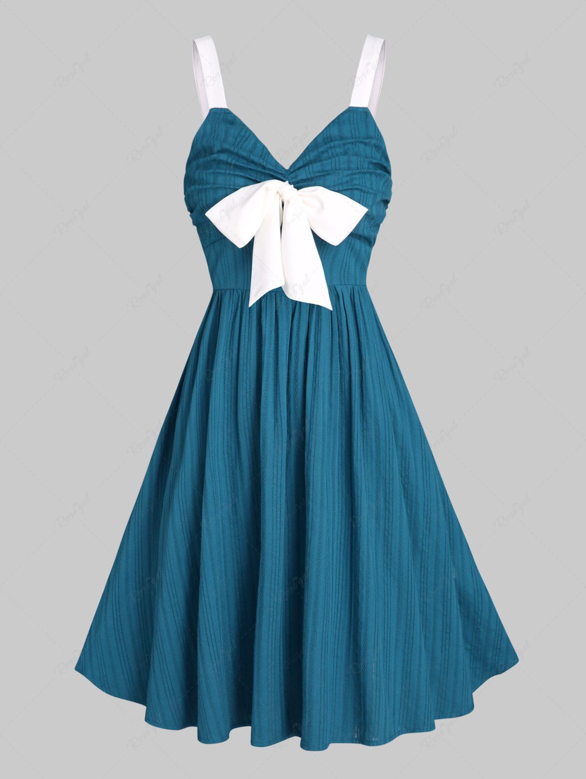 Outfits Ruched Bowknot High Waist Plain Color Textured A Line Mini Dress  