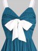 Ruched Bowknot High Waist Plain Color Textured A Line Mini Dress -  
