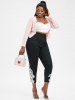 Plus Size Guipure Insert High Waisted Jeans -  