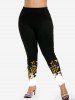 Plus Size Colorblock Butterfly Print Skinny Leggings -  