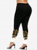 Plus Size Colorblock Butterfly Print Skinny Leggings -  