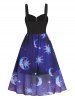 Celestial Sun Moon Chiffon Overlay Half Zipper Combo Dress -  