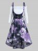 Off the Shoulder Ruffle Top and Tie Dye High Low Midi Dress Two Piece Set -  