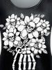 Gothic Sunflower Skulls Skeleton Printed Short Sleeves Tee -  