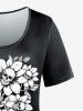 Gothic Sunflower Skulls Skeleton Printed Short Sleeves Tee -  