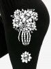 Gothic Skulls Skeleton Sunflower Printed Skinny Leggings -  