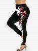 Legging D'Halloween à Imprimé Squelette et Rose de Grande Taille - Noir 5x | US 30-32