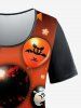 T-shirt D'Halloween à Imprimé Chat Citrouille et Chauve-souris Grande Taille - Orange 3X | US 22-24