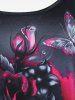 Gothic Rose Butterfly Printed Raglan Sleeves Tee -  