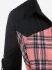 Plus Size Colorblock Plaid Roll Up Sleeves Shirt -  