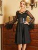 Lace Flare Sleeve Crossover A Line Dress -  