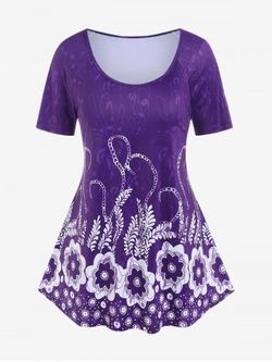 Plus Size Flowers Chains Printed Short Sleeves Tee - CONCORD - 3X | US 22-24