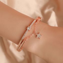 Star Rhinestone Women Cuff Bracelet Jewelry - GOLDEN