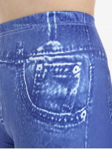 Plus Size High Waist Rose Print 3D Denim Skinny Jeggings