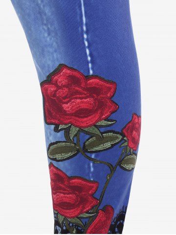 Plus Size High Waist Rose Print 3D Denim Skinny Jeggings
