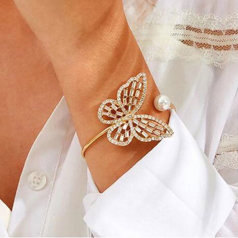 Hollow Out Butterfly Rhinestone Adjustable Cuff Bracelet