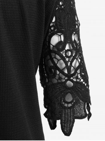 Plus Size Lace Panel Half Zipper Cold Shoulder Blouse