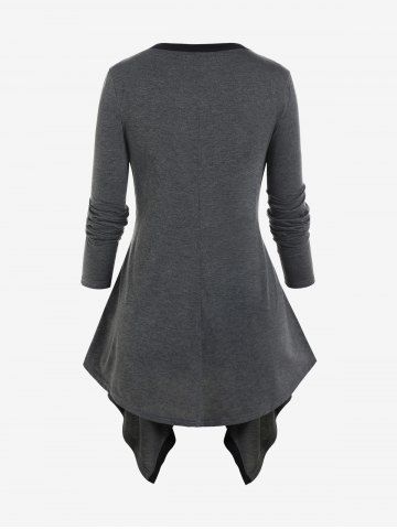 Plus Size Plaid Crisscross Asymmetric Long Sleeves Twofer Tee