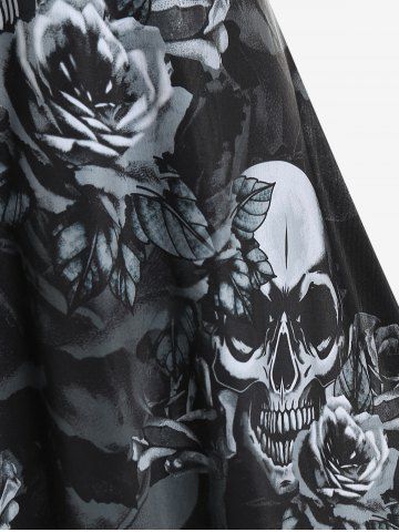 Gothic Crisscross Skull Rose Print Dress
