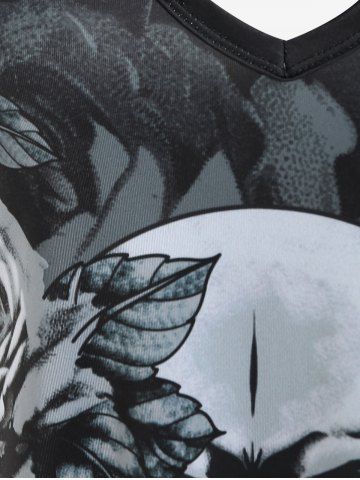 Gothic Crisscross Skull Rose Print Dress