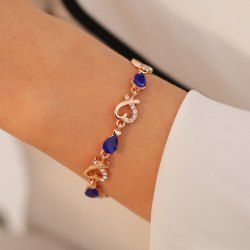 Bracelet Cœur Evidé avec Strass - Bleu 