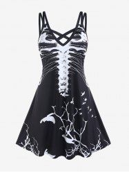 Halloween Costume Crisscross Skeleton Print Dress -  