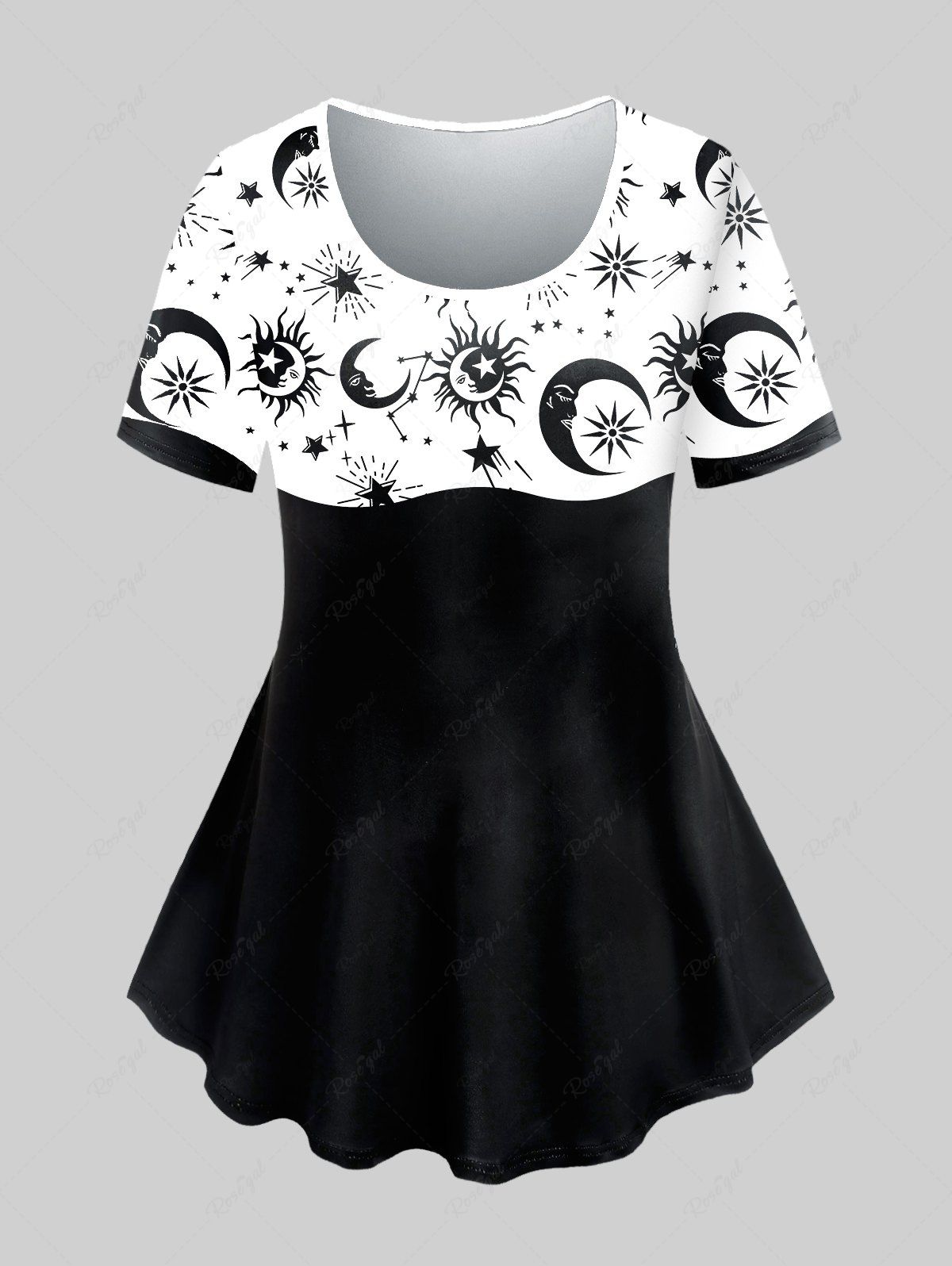 Outfit Plus Size Colorblock Sun Moon Print Tee  